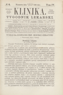 Klinika : czasopismo poświęcone umiejętnościom lekarskim. [R.3], T.4, № 6 (11 lutego 1869)