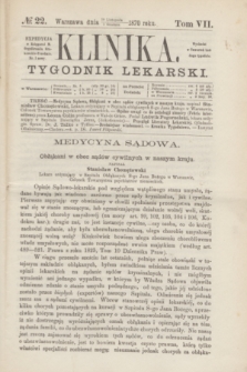 Klinika : tygodnik lekarski. [R.5], T.7, № 22 (1 grudnia 1870)