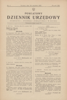 Powiatowy Dziennik Urzędowy Starostwa i Wydziału Powiatowego w Bochni. R.13, nr 4 (30 września 1927)