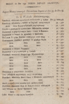 Dziennik Departamentowy Krakowski. 1813, Regestr Materyi zawartych Dziennikiem Depart: od Nru 53 do Nru 78