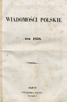 Wiadomości Polskie. R. 5, 1858, spis treści