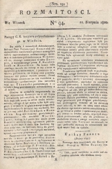 Rozmaitości : oddział literacki Gazety Lwowskiej. 1820, nr 94