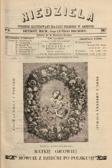 Niedziela : tygodnik ilustrowany dla ludu polskiego w Ameryce. 1892, nr 24