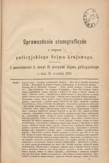 [Kadencja IV, sesja II, pos. 1] Sprawozdanie Stenograficzne z Rozpraw Galicyjskiego Sejmu Krajowego. 1. Posiedzenie 2. Sesyi IV. Peryodu Sejmu Galicyjskiego