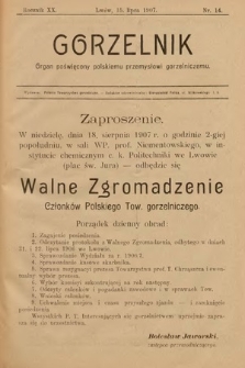 Gorzelnik : organ poświęcony polskiemu przemysłowi gorzelniczemu. R. 20, 1907, nr 14
