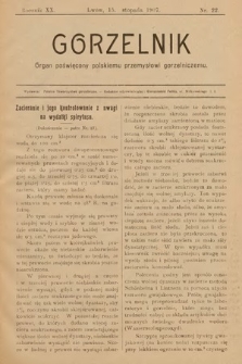 Gorzelnik : organ poświęcony polskiemu przemysłowi gorzelniczemu. R. 20, 1907, nr 22