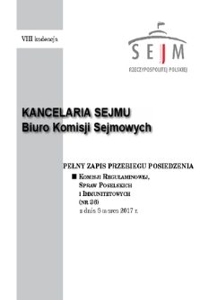 Pełny Zapis Przebiegu Posiedzenia Komisji Regulaminowej, Spraw Poselskich i Immunitetowych (nr 36) z dnia 8 marca 2017 r.