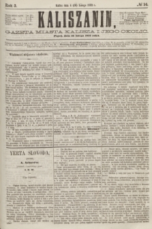 Kaliszanin : gazeta miasta Kalisza i jego okolic. R.3, № 14 (16 lutego 1872)