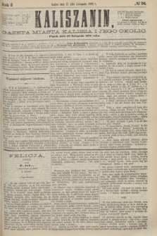 Kaliszanin : gazeta miasta Kalisza i jego okolic. R.3, № 94 (29 listopada 1872)