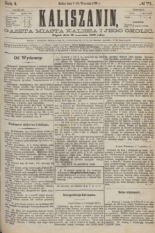 Kaliszanin : gazeta miasta Kalisza i jego okolic. R.4, № 71 (19 września 1873)