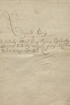 „Regestr rzeczy do garderoby […] panny Felicyanny Pissarzowskiey chorążanki krakowskiey należących, spisany w Głębowicach dnia 12 miesiąca lipca 1784 roku”
