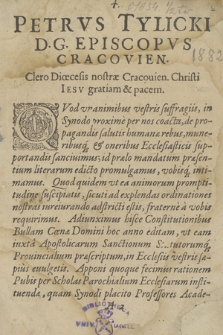 Constitvtiones Synodi Dioecesanæ Cracoviensis : Cracoviæ In Ecclesia Collegiata SS. Omnium, die III Mensis Maii Anno [...] M. DC. XII celebratæ