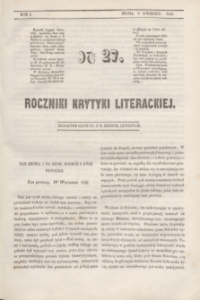 Roczniki Krytyki Literackiej. R.1, [T.1], Ner 27 (6 kwietnia 1842)