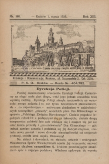 Wawel : organ Polskiego Związku Narodowego w Krakowie. R.13, nr 140 (1 marca 1926) + dod.