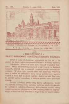 Wawel : organ Polskiego Związku Narodowego w Krakowie. R.13, nr 143 (1 maja 1926)