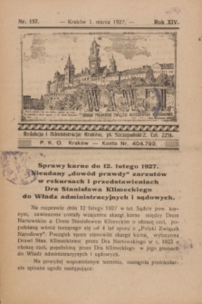 Wawel : organ Polskiego Związku Narodowego w Krakowie. R.14, nr 157 (1 marca 1927)