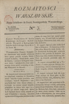 Rozmaitości Warszawskie : pismo dodatkowe do Gazety Korrespondenta Warszawskiego. 1824, Ner 3 (20 października)