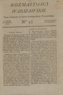 Rozmaitości Warszawskie : pismo dodatkowe do Gazety Korrespondenta Warszawskiego. 1825, Ner 42 (19 października)