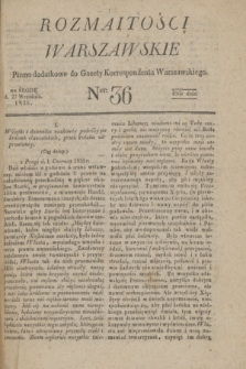 Rozmaitości Warszawskie : pismo dodatkowe do Gazety Korrespondenta Warszawskiego. 1826, Ner 36 (27 września)