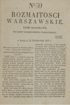 Rozmaitości Warszawskie : pismo dodatkowe do Gazety Korrespondenta Warszawskiego. 1826, Nro 39 (18 października)