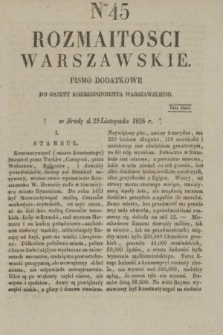 Rozmaitości Warszawskie : pismo dodatkowe do Gazety Korrespondenta Warszawskiego. 1826, Nro 45 (29 listopada)