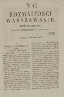 Rozmaitości Warszawskie : pismo dodatkowe do Gazety Korrespondenta Warszawskiego. 1826, Nro 46 (6 grudnia)