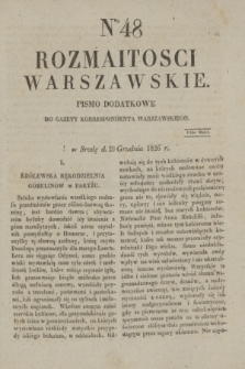 Rozmaitości Warszawskie : pismo dodatkowe do Gazety Korrespondenta Warszawskiego. 1826, Nro 48 (20 grudnia)