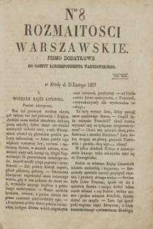 Rozmaitości Warszawskie : pismo dodatkowe do Gazety Korrespondenta Warszawskiego. 1827, Nro 8 (21 lutego)