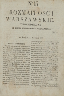 Rozmaitości Warszawskie : pismo dodatkowe do Gazety Korrespondenta Warszawskiego. 1827, Nro 15 (11 kwietnia)
