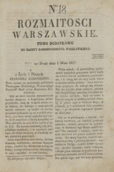 Rozmaitości Warszawskie : pismo dodatkowe do Gazety Korrespondenta Warszawskiego. 1827, Nro 18 (2 maja)