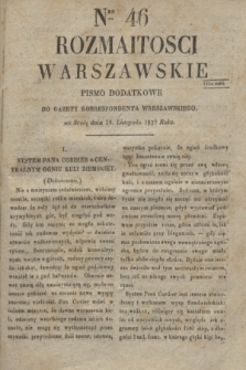Rozmaitości Warszawskie : pismo dodatkowe do Gazety Korrespondenta Warszawskiego. 1829, Nro 46 (18 listopada)