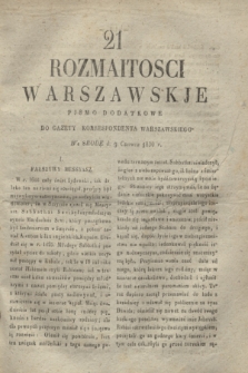 Rozmaitości Warszawskie : pismo dodatkowe do Gazety Korrespondenta Warszawskiego. 1830, nr 21 (9 czerwca)