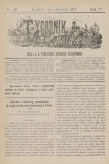 Tygodnik Rolniczy : Organ c. k. Towarzystwa rolniczego Krakowskiego. R.4, nr 46 (12 listopada 1887)