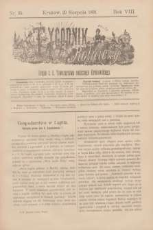 Tygodnik Rolniczy : Organ c. k. Towarzystwa rolniczego Krakowskiego. R.8, nr 35 (29 sierpnia 1891)