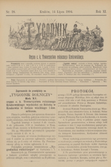 Tygodnik Rolniczy : Organ c. k. Towarzystwa rolniczego Krakowskiego. R.11, nr 28 (14 lipca 1894)