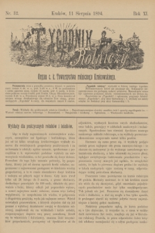 Tygodnik Rolniczy : Organ c. k. Towarzystwa rolniczego Krakowskiego. R.11, nr 32 (11 sierpnia 1894)