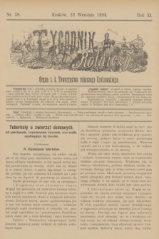 Tygodnik Rolniczy : Organ c. k. Towarzystwa rolniczego Krakowskiego. R.11, nr 38 (22 września 1894)