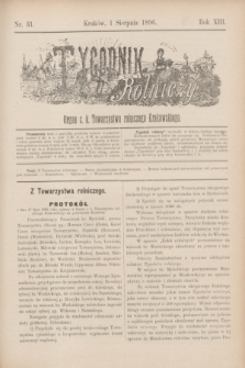 Tygodnik Rolniczy : Organ c. k. Towarzystwa rolniczego Krakowskiego. R.13, nr 31 (1 sierpnia 1896)