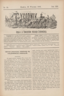 Tygodnik Rolniczy : Organ c. k. Towarzystwa rolniczego Krakowskiego. R.13, nr 39 (26 września 1896)
