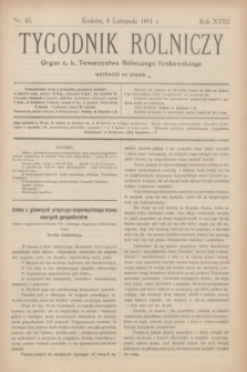 Tygodnik Rolniczy : Organ c. k. Towarzystwa Rolniczego Krakowskiego. R.18, nr 45 (8 listopada 1901)