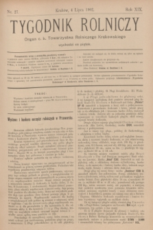 Tygodnik Rolniczy : Organ c. k. Towarzystwa Rolniczego Krakowskiego. R.19, nr 27 (4 lipca 1902)