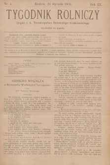 Tygodnik Rolniczy : Organ c. k. Towarzystwa Rolniczego Krakowskiego. R.20, nr 4 (23 stycznia 1903)