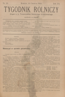 Tygodnik Rolniczy : Organ c. k. Towarzystwa Rolniczego Krakowskiego. R.20, nr 25 (19 czerwca 1903)
