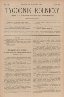 Tygodnik Rolniczy : Organ c. k. Towarzystwa Rolniczego Krakowskiego. R.20, nr 38 (18 września 1903)