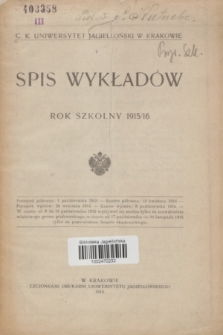 Spis Wykładów [półrocze zimowe] : rok szkolny 1915/16