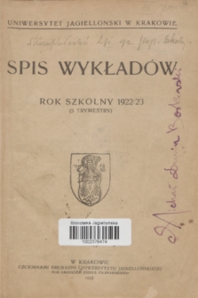 Spis Wykładów : rok szkolny 1922/23 : (3 trymestry)