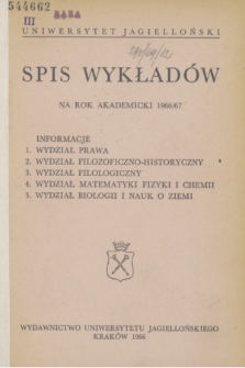 Spis Wykładów na rok akademicki 1966/67 : Wydział Prawa. 1