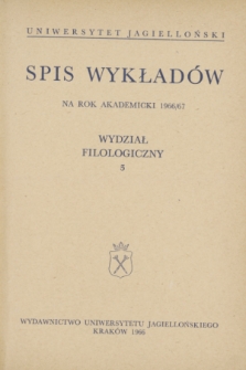 Spis Wykładów na rok akademicki 1966/67 : Wydział Filologiczny. 3