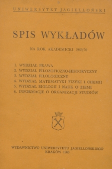 Spis Wykładów na rok akademicki 1969/70 : Wydział Prawa. 1