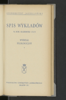 Spis Wykładów na rok akademicki 1972/73 : Wydział Filologiczny. 4